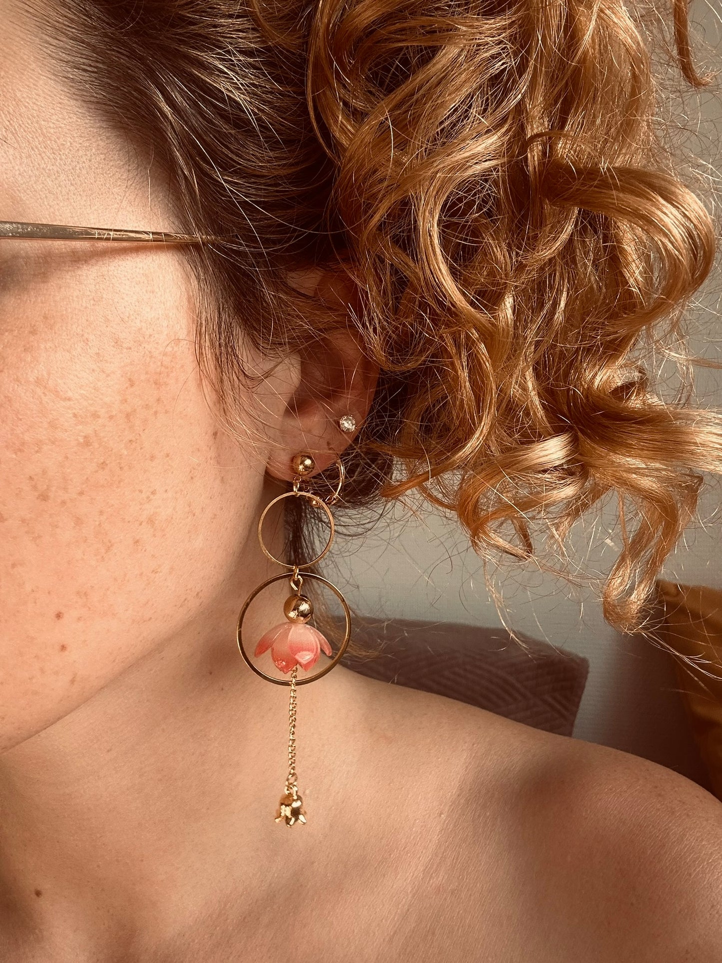 Boucles Eternité florale - Perles en verre - acier inoxydable - Création unique - Mieleonor