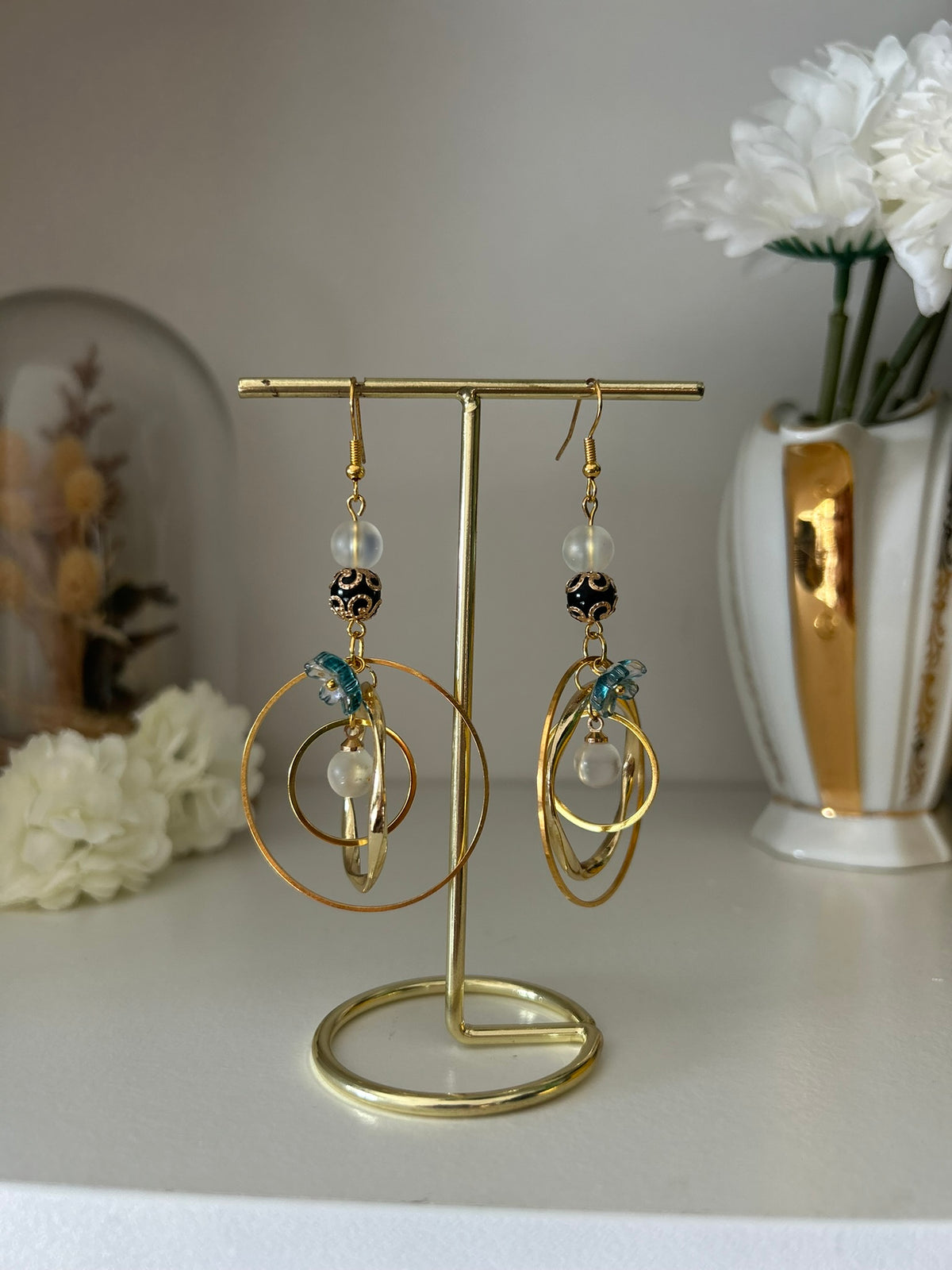 Boucles étoile de satine - Perles en verre - acier inoxydable - Création unique - Mieleonor