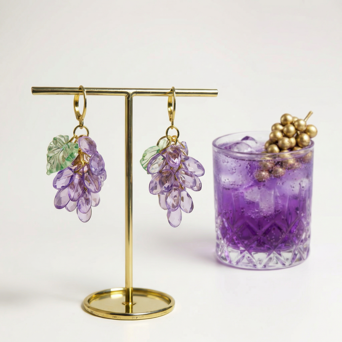 Boucles d’oreilles Dionysos – Acier inoxydable doré ou argenté – Perles de verre – Bijou fait main - Mieleonor