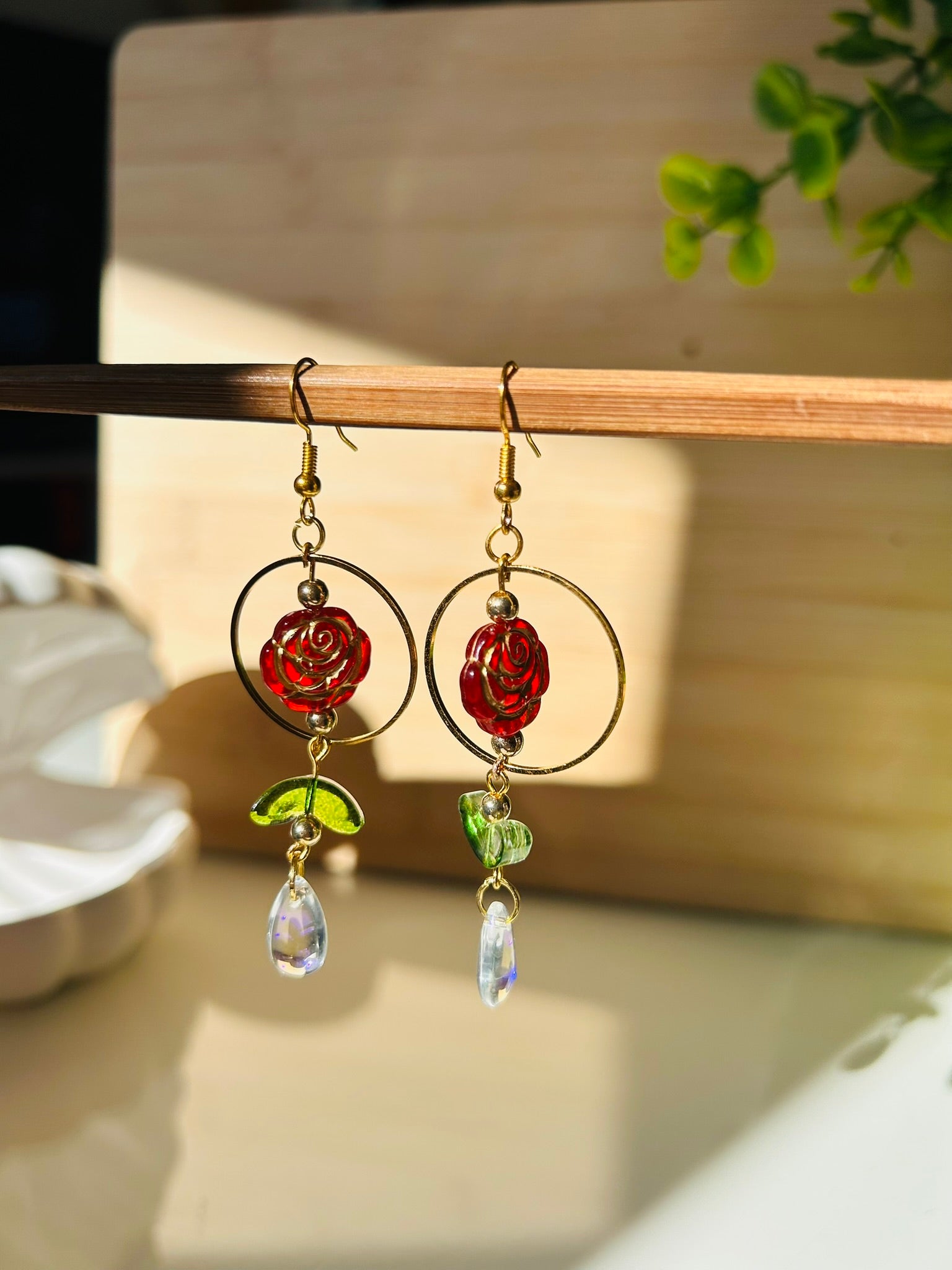 Boucles rose enchantée - Perles en verre - acier inoxydable - Création unique - Mieleonor