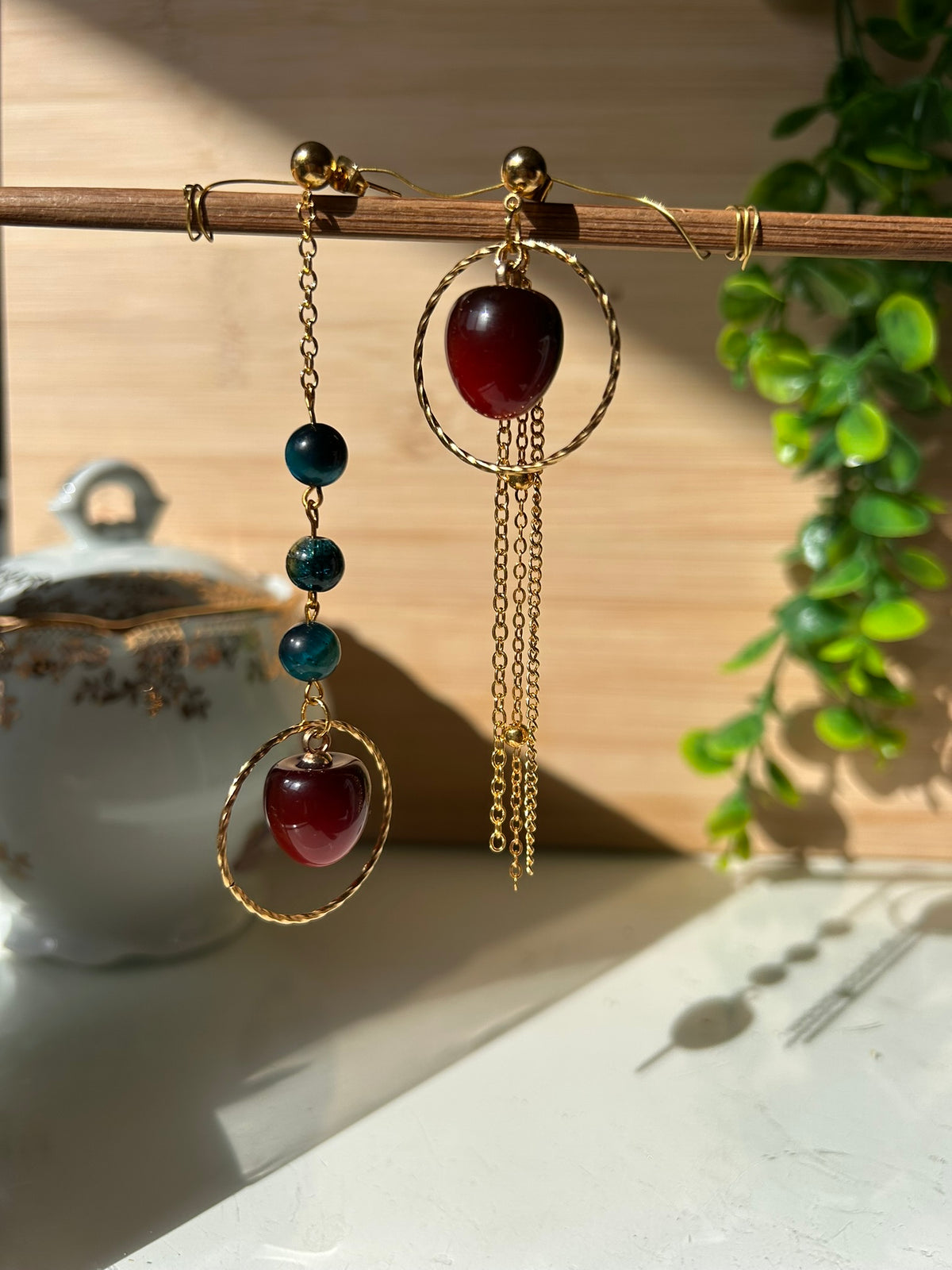 Boucles rosée sur la pomme - Perles en verre - acier inoxydable - Création unique - Mieleonor