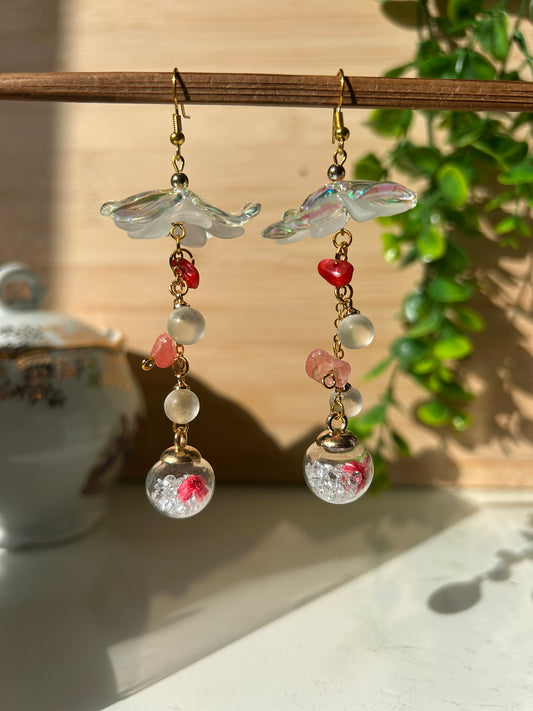 Boucles Fleurs de méduse - Perles en verre - acier inoxydable - Création unique - Mieleonor