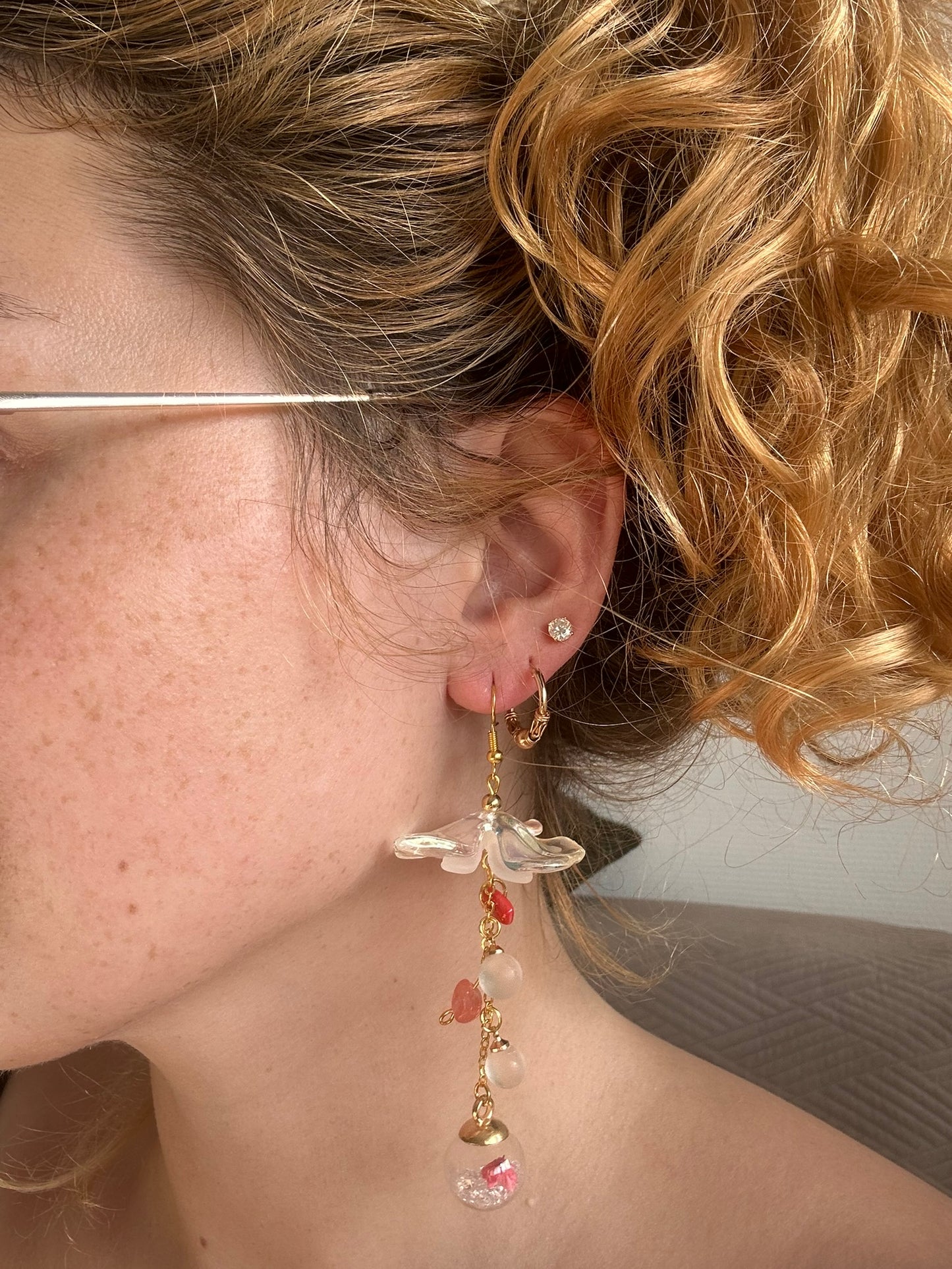 Boucles Fleurs de méduse - Perles en verre - acier inoxydable - Création unique - Mieleonor