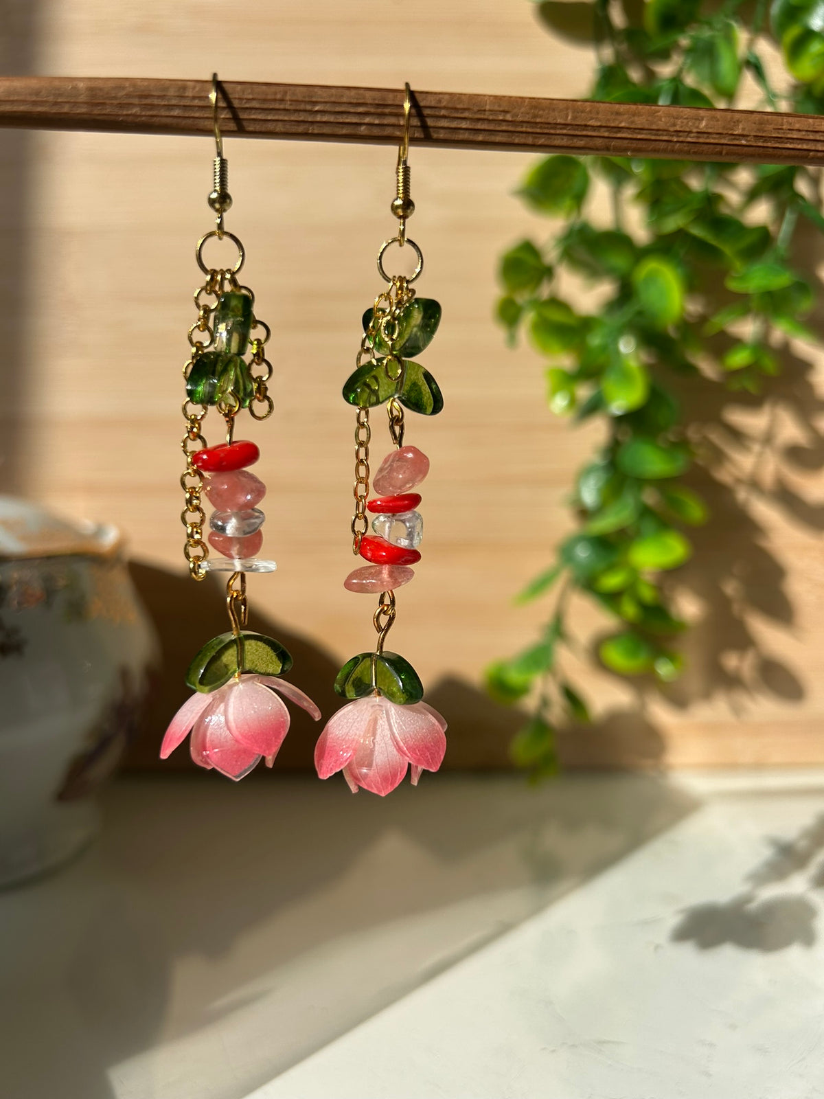 Boucles Larmes du lotus- Perles en verre - acier inoxydable - Création unique - Mieleonor
