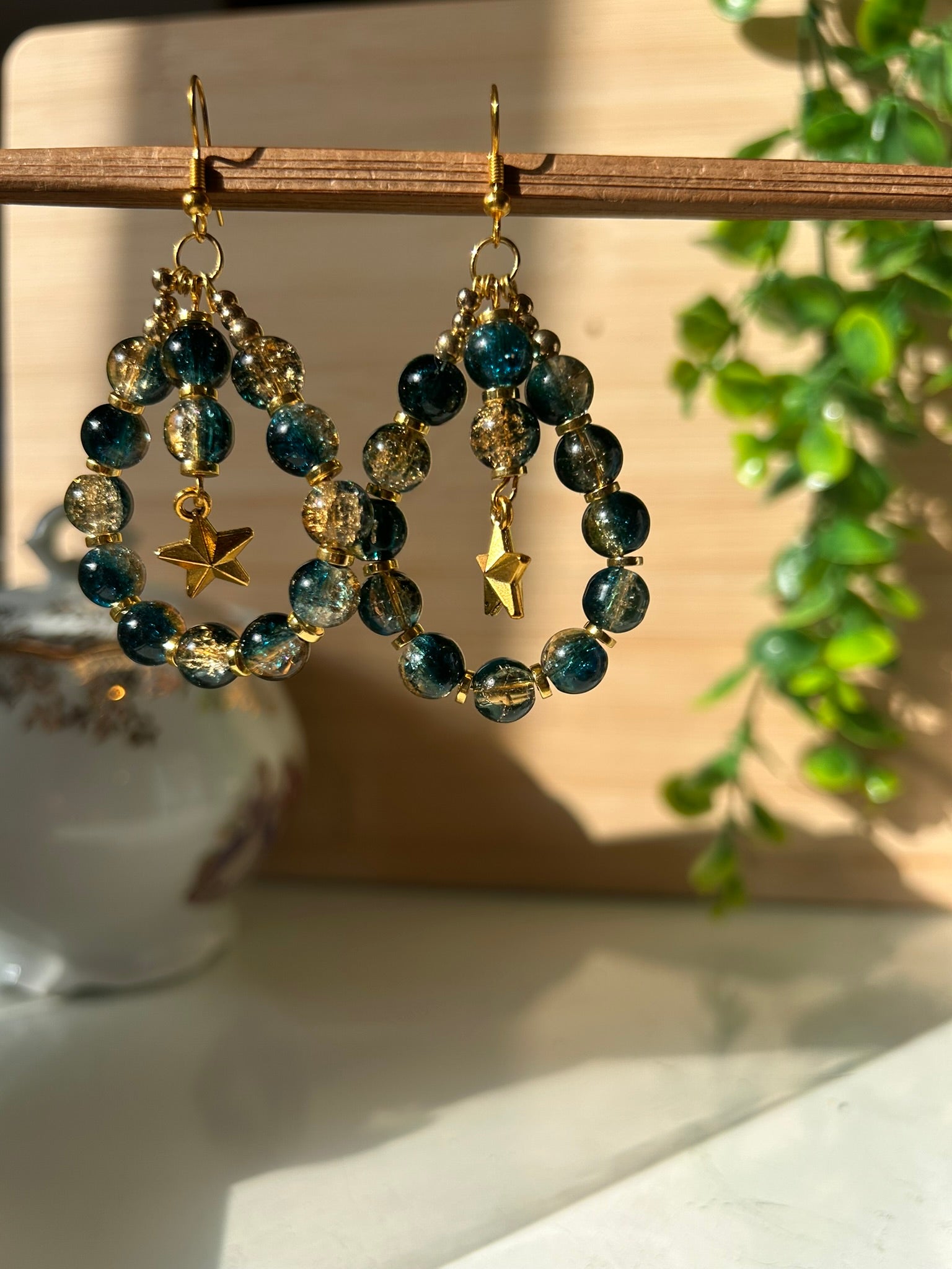 Boucles L'étoile dans les astres - Perles en verre - acier inoxydable - Création unique - Mieleonor