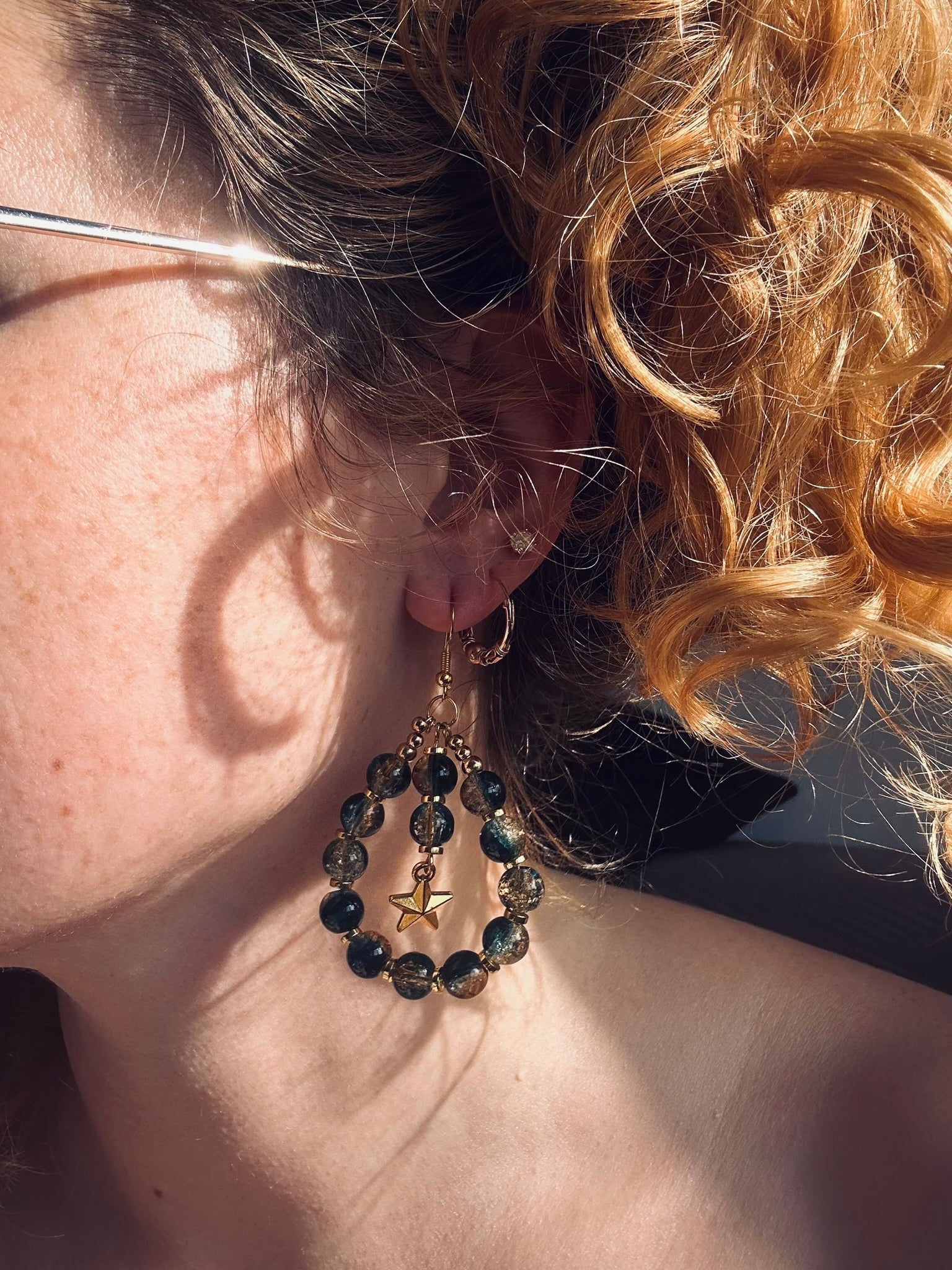 Boucles L'étoile dans les astres - Perles en verre - acier inoxydable - Création unique - Mieleonor