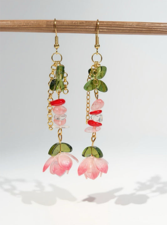 Boucles Larmes du lotus- Perles en verre - acier inoxydable - Création unique - Mieleonor