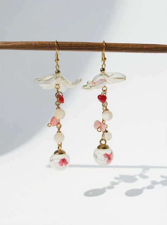 Boucles Fleurs de méduse - Perles en verre - acier inoxydable - Création unique - Mieleonor