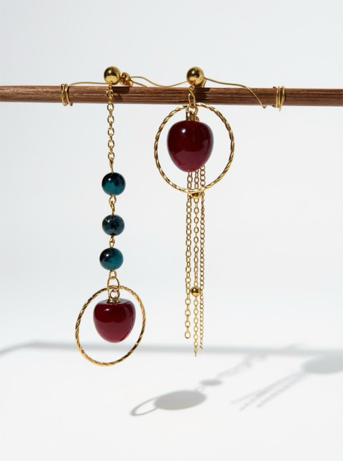 Boucles rosée sur la pomme - Perles en verre - acier inoxydable - Création unique - Mieleonor