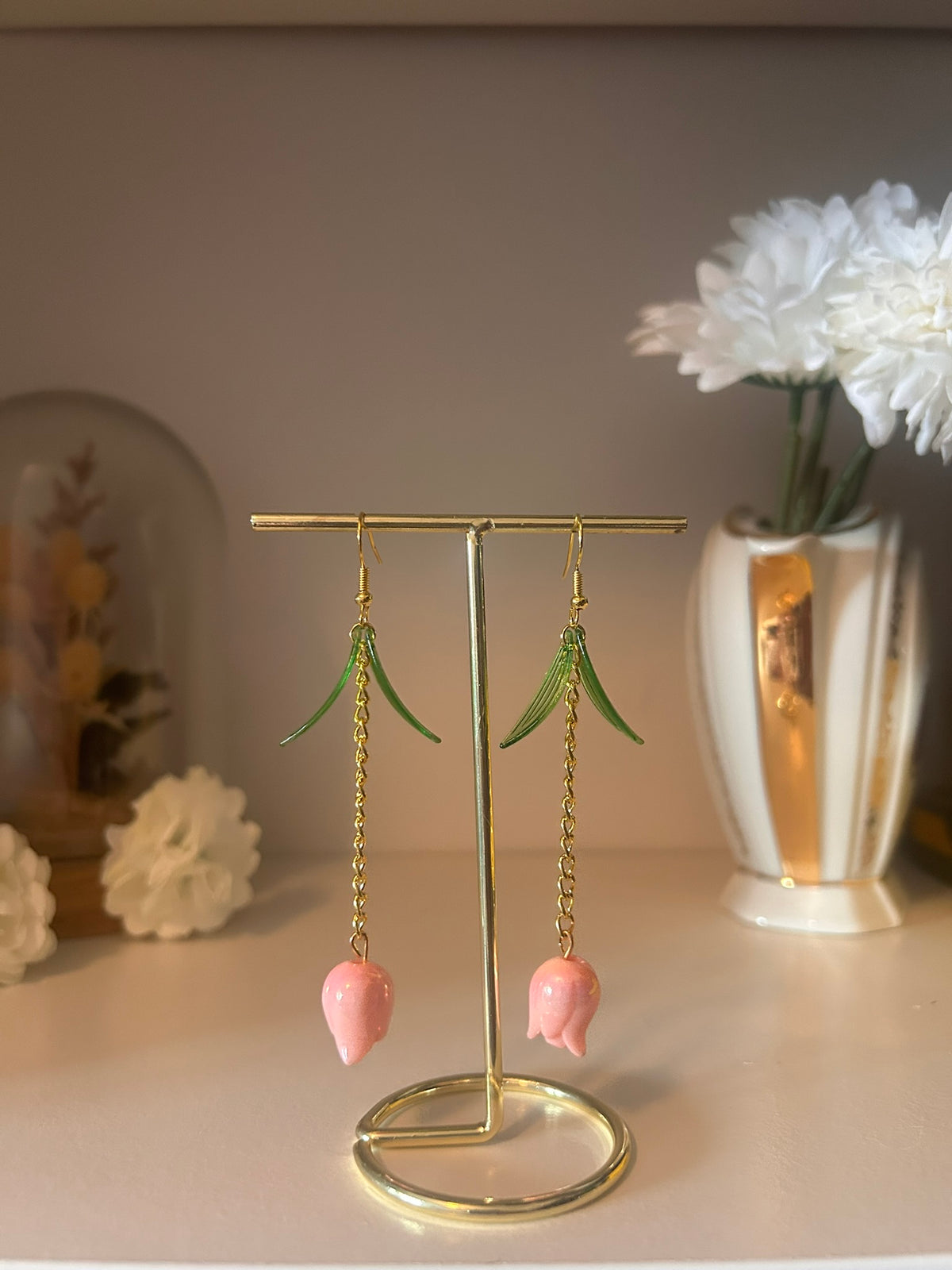 Boucles songe de tulipe - Perles en résine - acier inoxydable - Création unique - Mieleonor