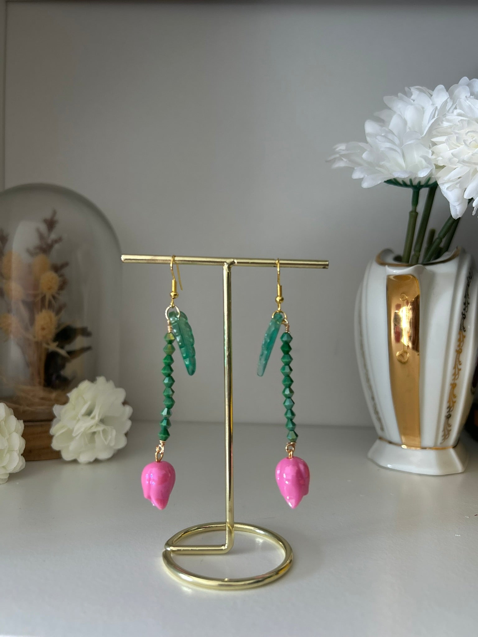 Boucles caresse printanière -- Perles en verre - acier inoxydable - Création unique - Mieleonor