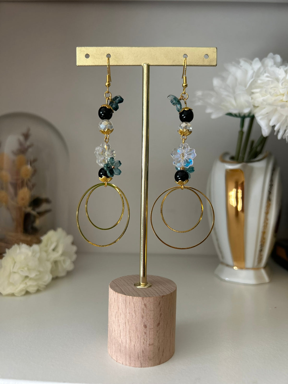 Boucles éclat satiné - Perles en verre - acier inoxydable - Création unique - Mieleonor
