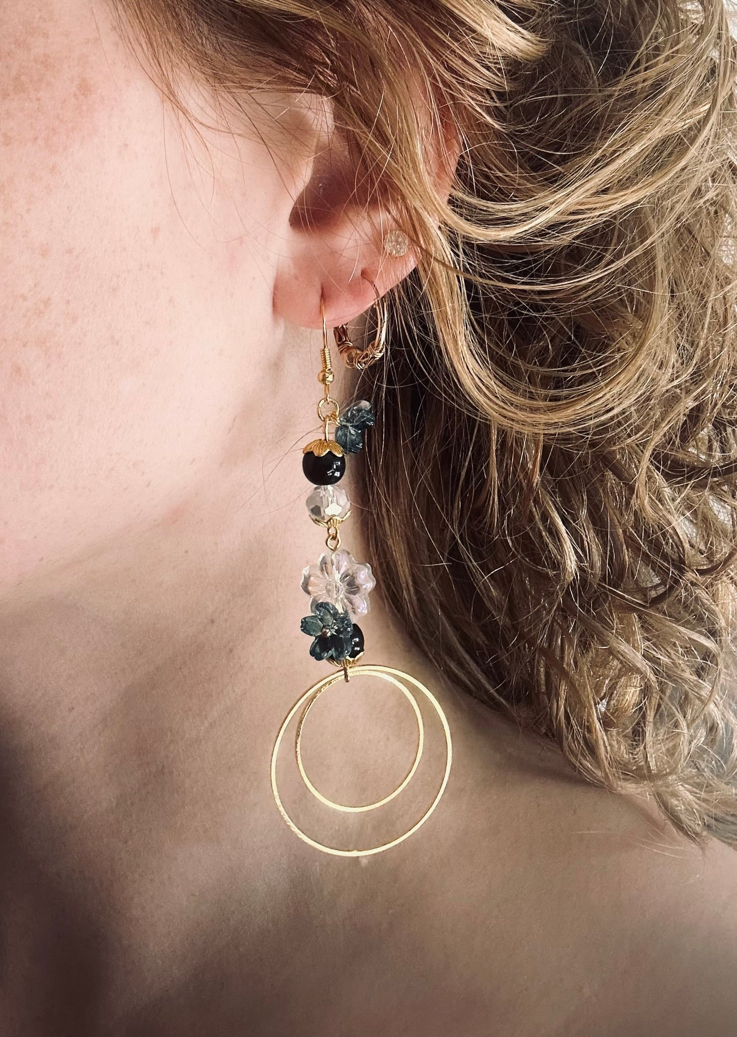 Boucles éclat satiné - Perles en verre - acier inoxydable - Création unique - Mieleonor