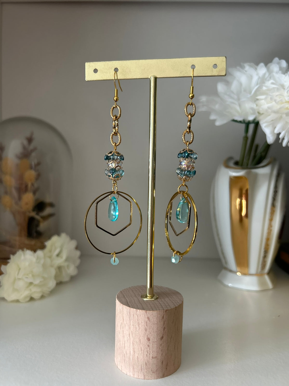 Boucles Parfum de diamant - Perles en verre - acier inoxydable - Création unique - Mieleonor