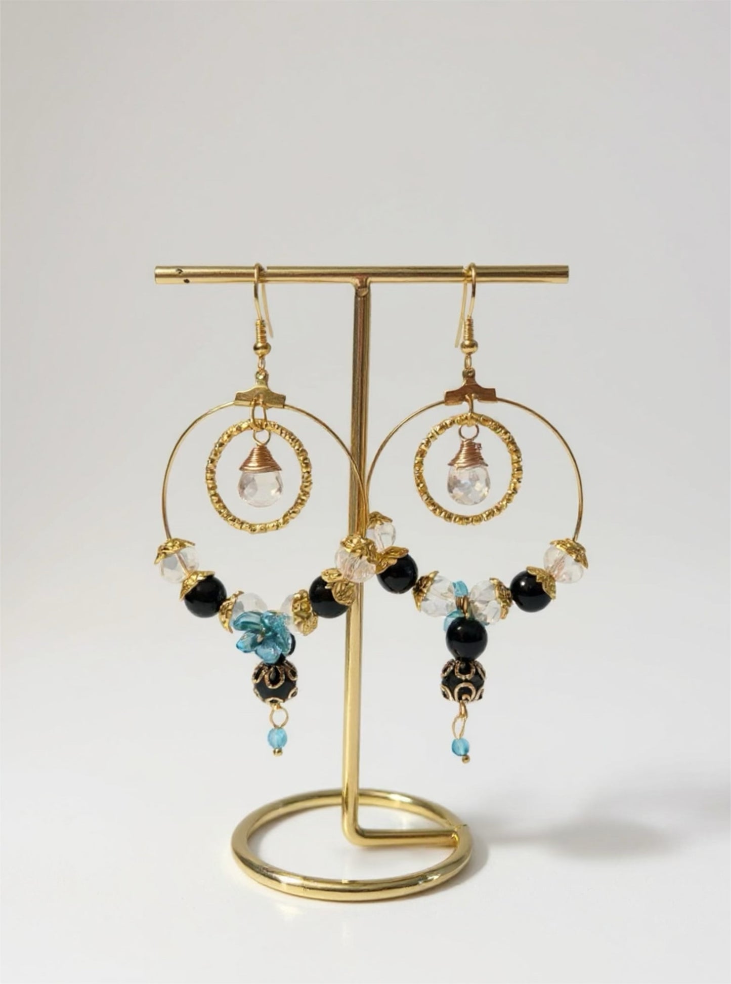 Boucles velours céleste - Perles en verre - acier inoxydable - Création unique - Mieleonor