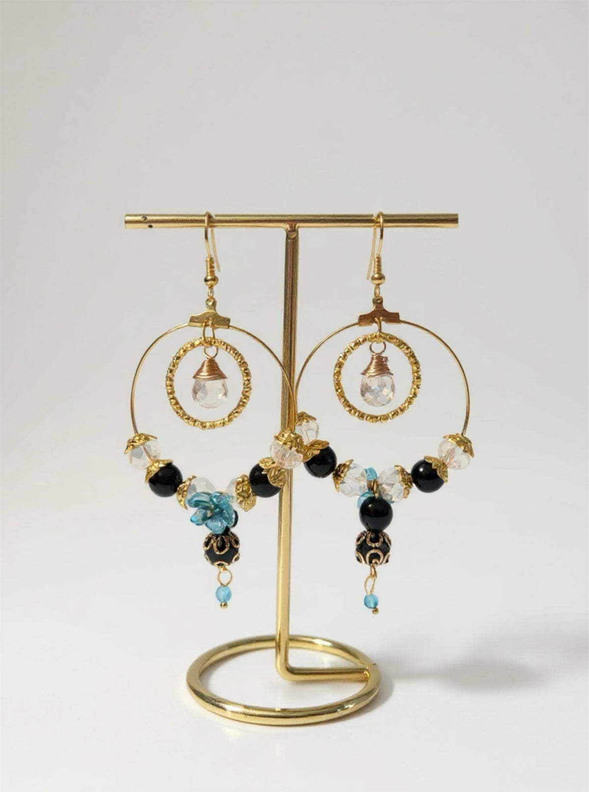 Boucles velours céleste - Perles en verre - acier inoxydable - Création unique - Mieleonor