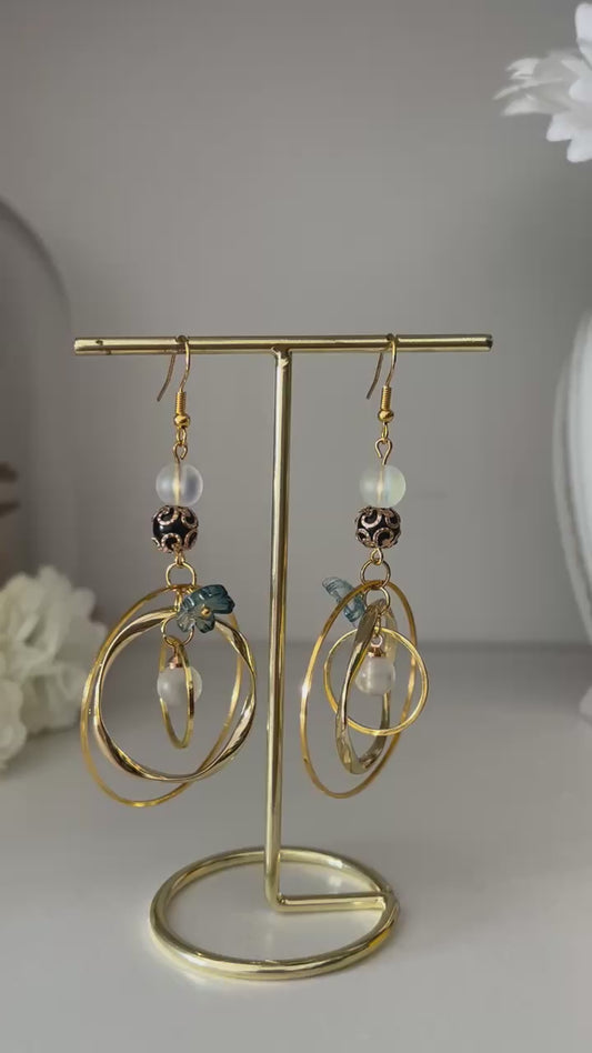 Boucles étoile de satine - Perles en verre - acier inoxydable - Création unique