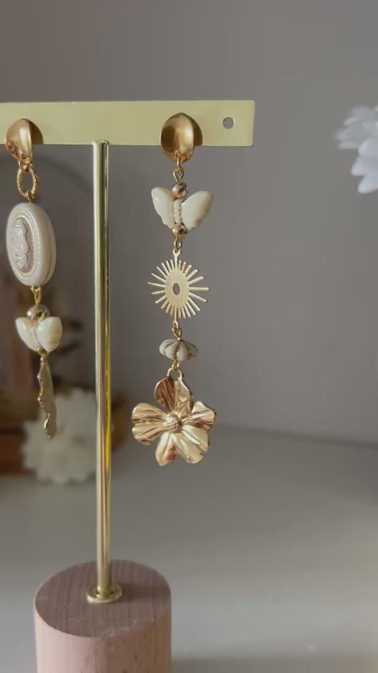 Kit DIY - niveau confirmé - Boucles d'oreille Reverie sans fin - Breloque dorée et acier inoxydable