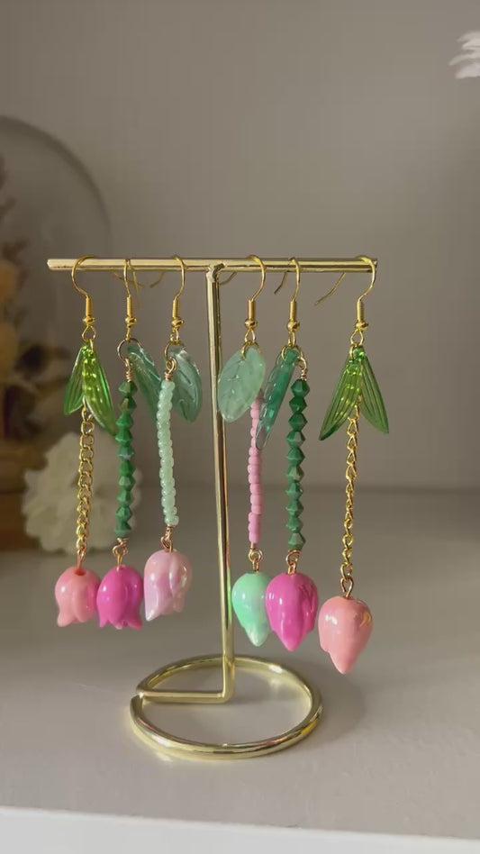 Boucles caresse printanière -- Perles en verre - acier inoxydable - Création unique
