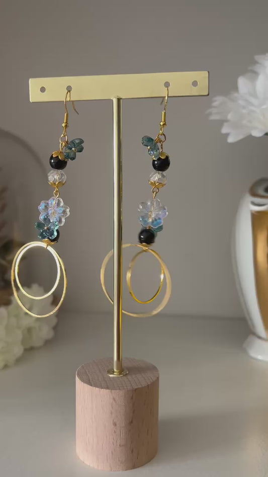 Boucles éclat satiné - Perles en verre - acier inoxydable - Création unique
